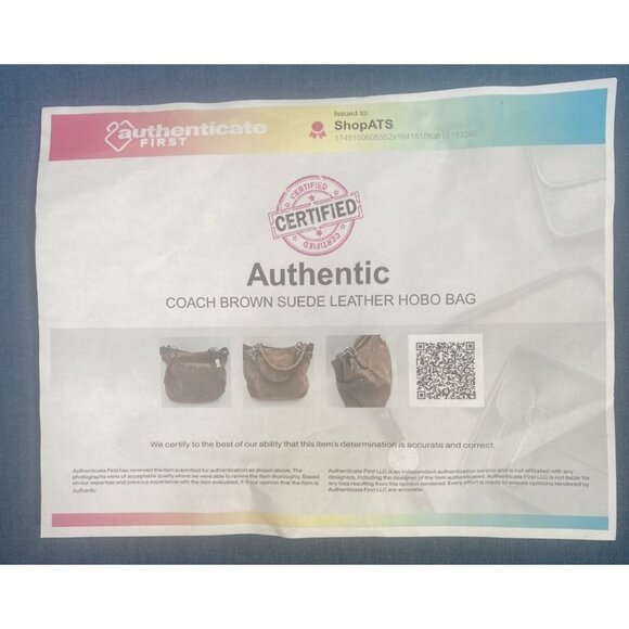 Coach Brown Slouch Suede Leather Hobo Shoulder Bag Silver Hardware Zip Close COA - Picture 15 of 15